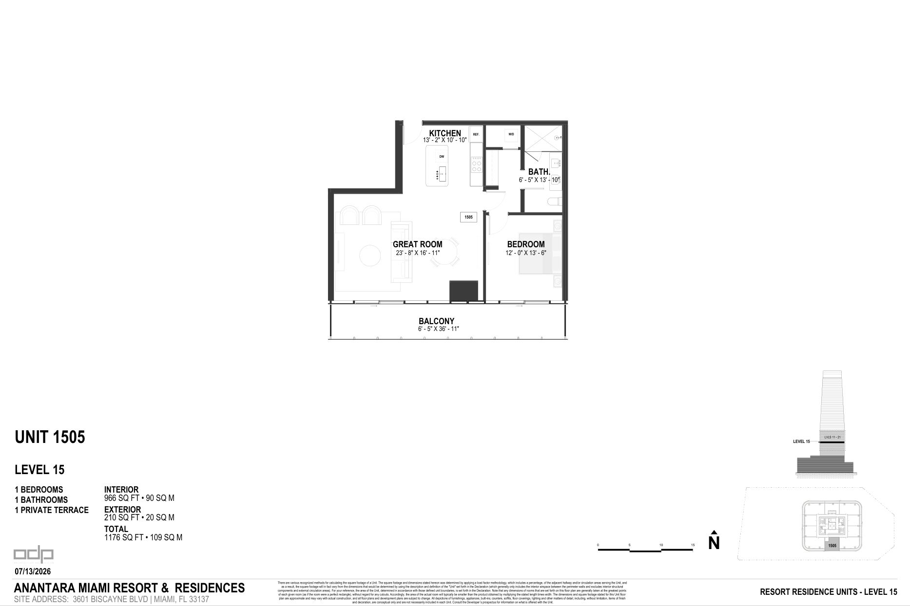 Developer floor plan, Residence 1505, level 15